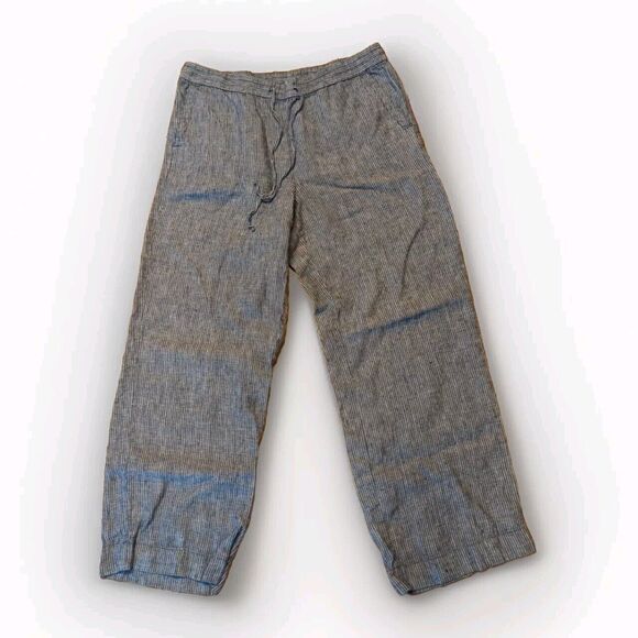 Talbots Pants Womens Size 8 Blue White Stripes Linen Pockets Drawstring - Picture 1 of 11